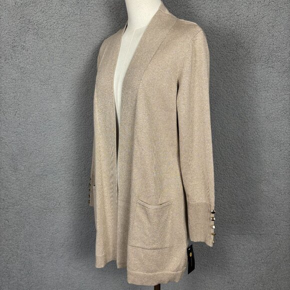 JM Collection Core Cardigan Small Champagne Lurex Open Front With Pockets & Butt - Picture 3 of 8